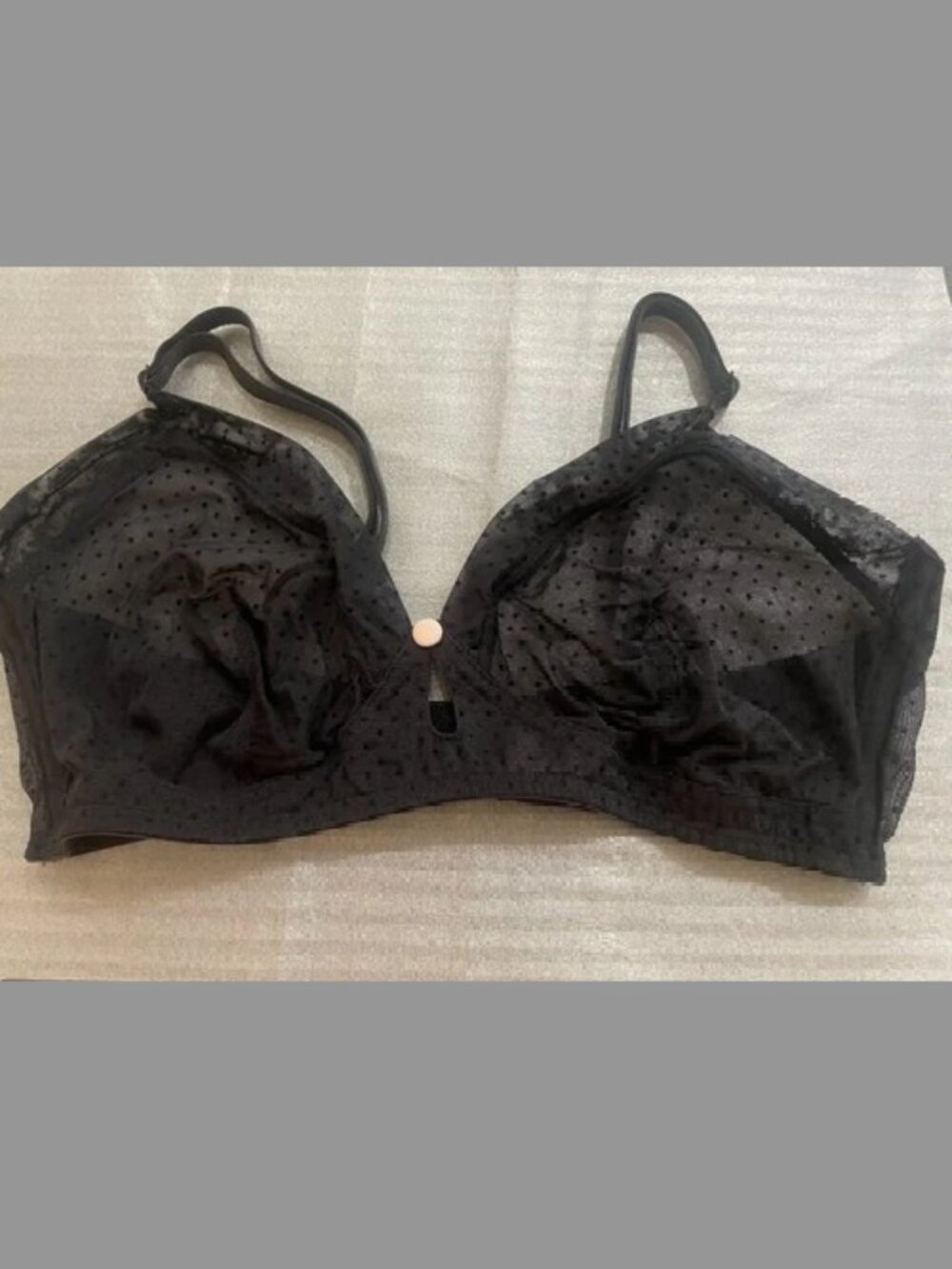 Victoria's Secret Vintage Bra Wireless Sheer Black Polka Dots SZ 36C